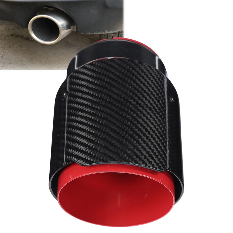 Universal Exhaust Tip Tail Throat Glossy Carbon Fiber Red Pipe