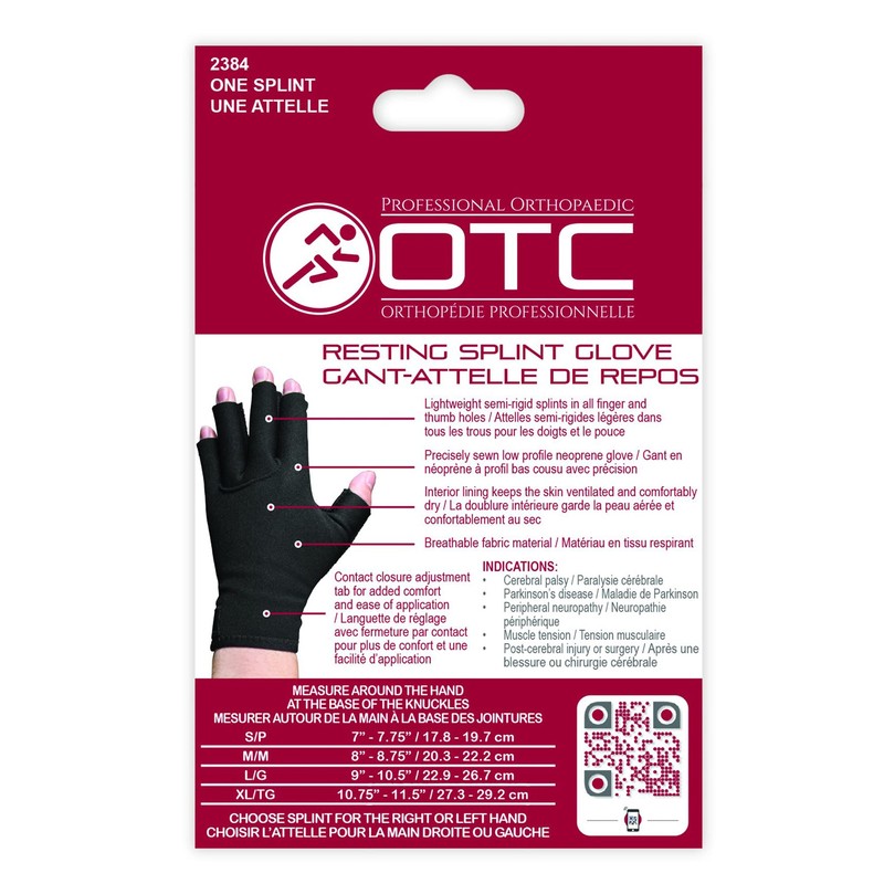 OTC Resting Splint Glove, 5 Finger Semi-Rigid Splints, Open Tips,