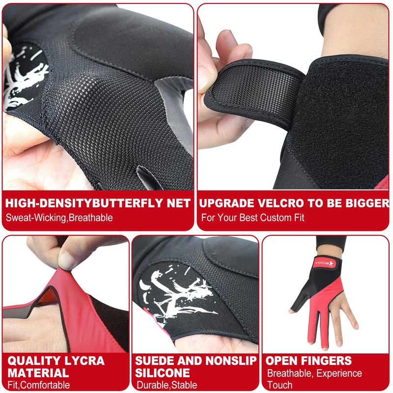 Billiard Pool Gloves for Left Hand 3 Finger, Splicing Process,