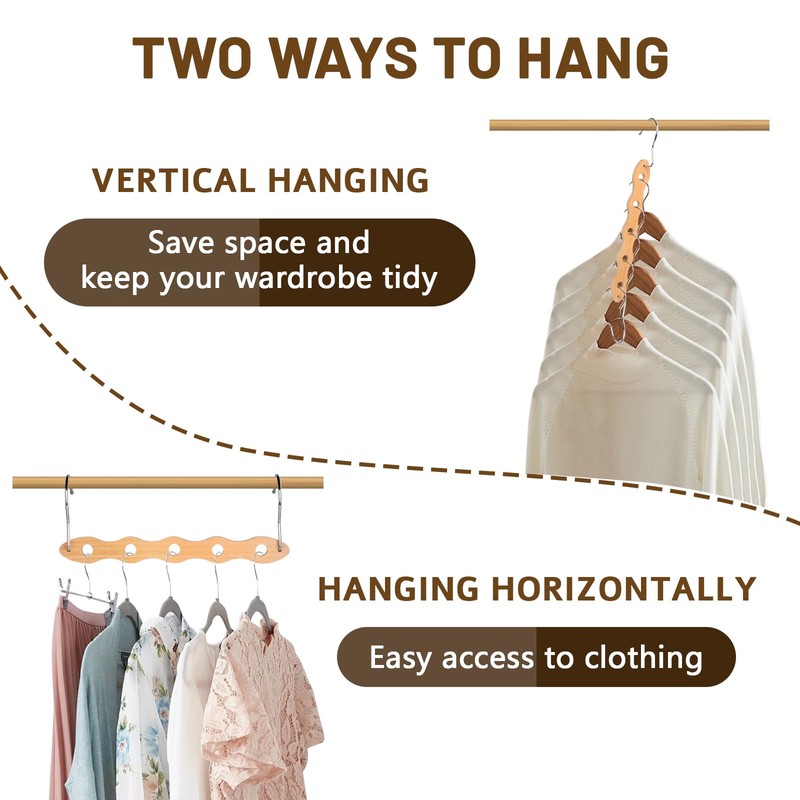 LALAGO Space Saving Clothes Hangers, Pack of 12 Multiple Wooden