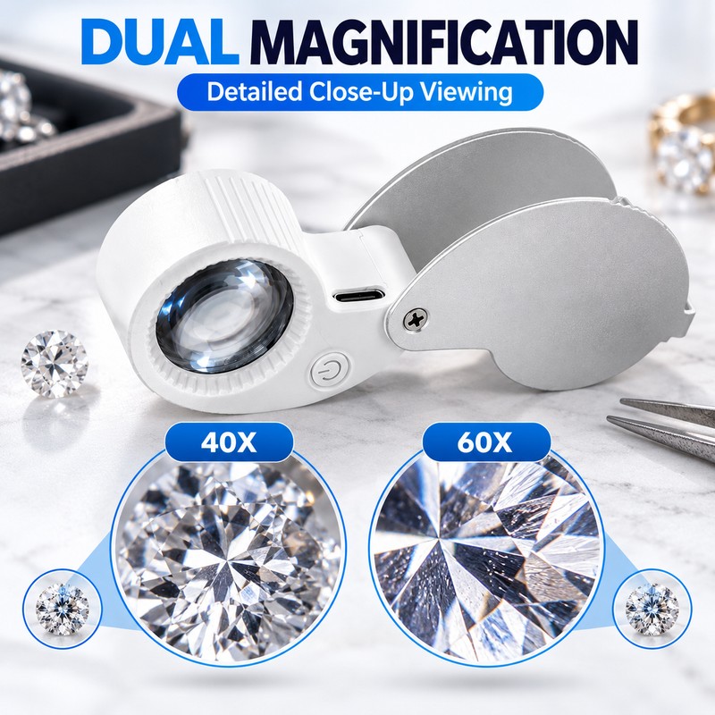 Rechargeable Jewelry Magnifier for Detail Inspection – 40X 60X Foldable