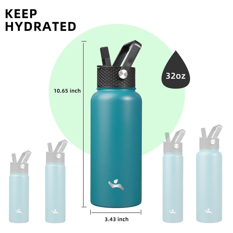Konokyo 32 oz Insulated Water Bottle Stainless Steel Sport Bottles