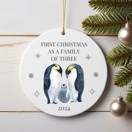First Christmas as a Family - Tree Decoration Ornament Bauble Growing Family Keepsake – New Baby Gift – Family Christmas Décor – Ceramic Holiday Ornament (2024, Family of Three)