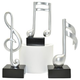 Natural Design Architecture Lifestyle N Adam & Friends Musical Notes Decorations with Treble Clef and 16th Notes, Musical Statues for Quirky Home Decor and Bookshelf Decor in Durable Resin, Silver