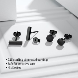 JIAYIQI 925 Sterling Silver Stud Earrings Simple Mini Bar Circle Dot Heart Star Lightning Bolt Stud Earrings 14K Gold Plated Cartilage Earrings Studs for Women Men Hypoallergenic Jewelry, Sterling