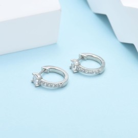 Silver Hoop Earrings for Women Girls, White Gold Plated Small Huggie Hoop Cubic Zirconia Earrings Jewellery Gifts for Birthday Wedding