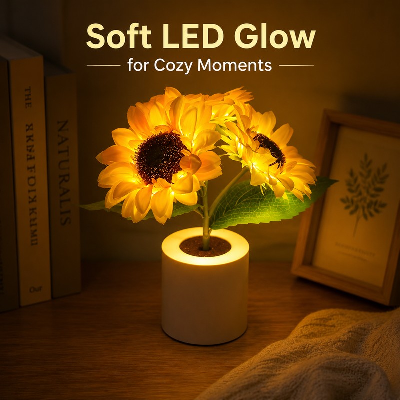 Sunflower LED Night Light with Rechargeable Design – Decorative Flower