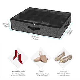 Onlyeasy Under Bed Shoe Storage Organizer For Closet, 4 Pack Fit 12x4 Pairs, Underbed Solution Shoes Container Bags with Sturdy Sidewall & Reinforced Handles, Breathable, Linen-like Black, MXAUBSB4P