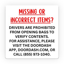 100 DoorDash Missing Items Stickers, Dasher Bag Labels for Customers, Food Delivery Driver Essentials, Delivery Accessories, 2" Square