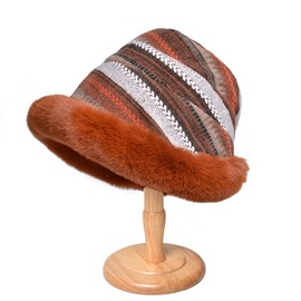 CHUANGLI Women Winter Furry Bucket Hat Rolled Brim Faux Fur Cloche Hat with Fleece Lining Caramel