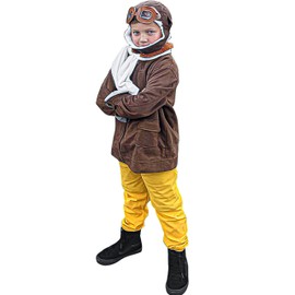 Pilot Aviator Costume Kids Coat Pants Hat Scarf Girl Boy Party Cosplay 11-12 Years