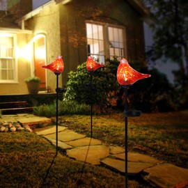 Afirst Solar Outdoor Lights Decorative - Solar Garden Stake Lights Cardinal Handblown Glass Garden Stakes Outdoor Waterproof for Garden Pathway Decoration 2 Packs