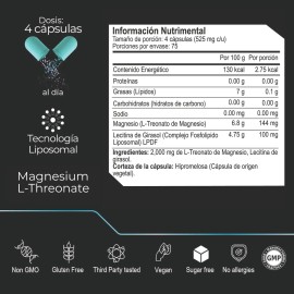 MAGNESIUM L-THREONATE 300 capsulas (2100mg por porcion), L-Treonato de Magnesio Liposomal, by Eternal Nutrition                                       