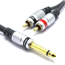 VITALCO MK80 6.3 mm Jack to 2x RCA Audio Cable, 5 m Length, Gold-Plated Contacts, Aluminium Connector