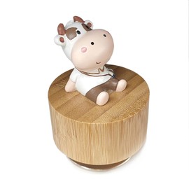falado Mini Wooden Animal Rotary Music Box with Cute Cattle Ornament (Tune: You are My Sunshine)