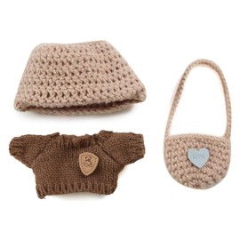 17cm Doll Clothes(No Doll),Crochet 3-Piece Set Hat Clothes Backpack,Stylish Dolls Clothes Accessories,Cute Doll Clothes Suit(Brown)