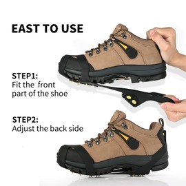 Ice Cleats, Ice Grips Traction Cleats Grippers Non-Slip Over Shoe/Boot Rubber Spikes Crampons with 10 Steel Studs Crampons + 10 Extra Replacement Studs (Medium, Black)