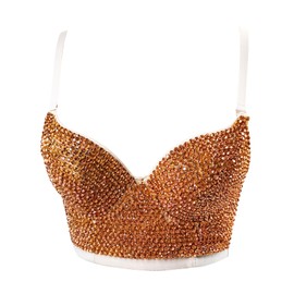 VEENDEO Women's Bustier Crop Top Mesh Corset Top Push up Rhinestone Diamond Bra Club Party Vest