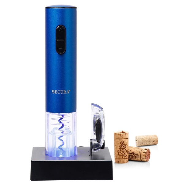 Secura Electric Wine Opener, Automatic Electric Wine Bottle Corkscrew Opener with Foil Cutter, Rechargeable (Blue)