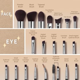 20 Pcs Makeup Brushes, MAANGE Professional Makeup Brush Set Foundation Blush Eyeshadow Concealer Blending Contour Brush Premium Synthetic Makeup Brushes Set (Black Silver)