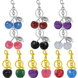 12 pcs Cherry Bag Charm Set Cute Cherry Keychain Cherries Purse Charms for Women Gold Red Black Key Chain Accessories Blue Silver Purple Purse Charms for Handbags Birthday Gifts Llavero De Cereza