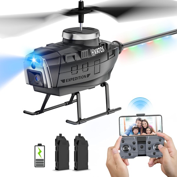 VATOS Remote Control Helicopter Obstacle Avoidance with Camera,2.4GHz 3.5CH RC Helicopter with LED Lights,Support One-Key Take Off Landing,Altitude Hold,Gyroscope,WiFi FPV Live Video for Beginners
