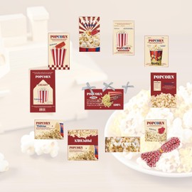 EUGFI Popcorn-Themed Packaging Stickers 48-Pack - Party Decor - Waterproof DIY Scrapbooking Supplies for Family Movie Night, Kids Crafts, Cinema Party Favors