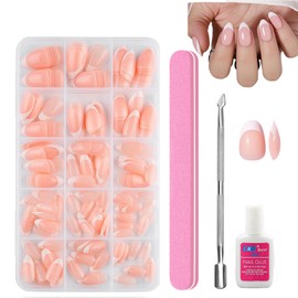 Short Almond Press on Nails with Glue, 240Pcs French Tip False Nails, White Tip Fake Nail in 15 Sizes, Reusable Full Cover Stick on Nail for Manicure Decorations for Women Girls
