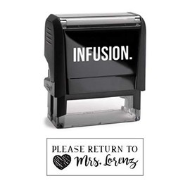 Infusion Custom Please Return to Teacher Stamp, 3/4" x 1-7/8" Custom, Medium, Rectangle Self-Inking Stamp