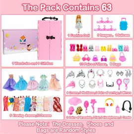 Yutoy Doll's Wardrobe Set with Accessory Set, Set with Doll, with Wardrobe, Dress, Wardrobe Doll Set, Clothes Set, Wardrobe with Clothes Set, Accessories, Wardrobe with Clothes