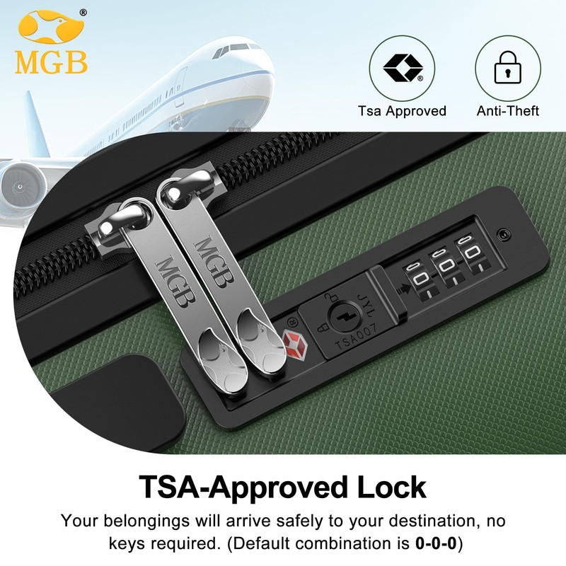 MGB Carry On Luggage 22x14x9 Airline Approved with TSA Lock,
