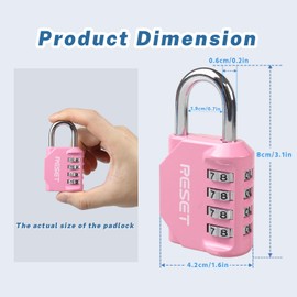 RESET-060 2 Pack 4 Digit Combination Lock Outdoor Padlock for School Gym Sports Locker Fence Toolbox Gate Suitcase Hasp Pink