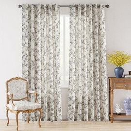 Lazzzy Green Floral Curtains 84 Inch Length Linen Farmhouse Curtain Back Tab Drapes for Living Room Bedroom Light Filtering Vintage Rod Pocket Curtains, 2 Panels, Green on Beige