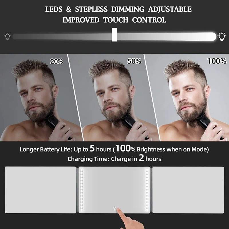 Espejo 360 Grados Luz Tríptica Espejo Para Corte Pelo Estilo