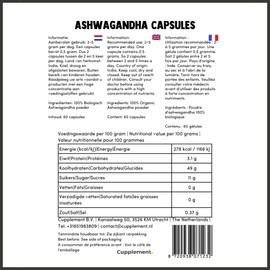 Cupplement - 4 Bags of Ashwagandha Capsules 60 Pieces - Free Pill Box - 500 mg per Capsule Organic - No Powder, Gummies or KSM66 - Supplement - Superfood - Ashwaganda - Winter Cherry