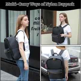 YogoRun Simple Backpack Nylon Light-weight Backpack Black Nylon Backpack for Women Casual Daypack Backpack Carry on Backpack (Black)