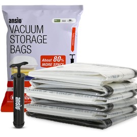 ANSIO® Vacuum Storage Bags for Clothes Medium Pack of 6 Double-Zip Seal & Triple Seal Turbo Valve Vacuum Bags for Pillows, Bedding Sets etc., 80% More Storage Travel Pump Included (Size: 60 x 80cm)