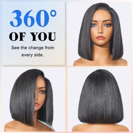 XZZ Wear and Go Glueless Bob Wig Human Hair Pre Plucked Pre Cut 220% Density Black Bob Human Hair Wig 14 Inch 7x5 HD Closure Lace Front Glueless Wigs Human Hair Short Straight Bob Wigs for Women