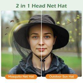 American Trends Fishing Hat with Hidden Mosquito Net Bug Net Bee Keeper Hats with Veil Bucket Hat for Men Women, Light Grey, One Size