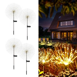 Galavasen Solar Garden Lights, Fireworks Solar Lights Outdoor, Each 150LED 8 Modes Solar Fireworks Flowers Lights Waterproof for Outside Yard Pathway Party Christmas Garden Decor 4 Pack(Warm White)