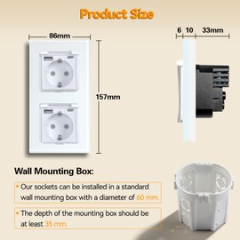 BSEED Schuko Socket with USB and Type C Port with Waterproof Cover, Double Socket Flush-Mounted with USB C, Socket Cover 16 Amp, Ideal for Wet Rooms, Outdoor and Indoor Use, 2 Sockets, White