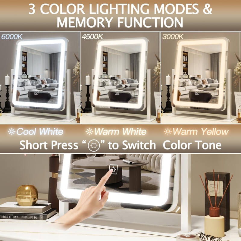 HNV Vanity Mirror with Lights – 15"x13" Large Makeup Mirror