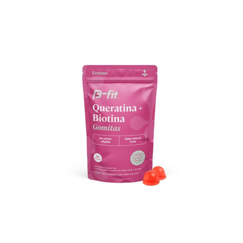 Fit Gomitas Biotina Queratina Piezas Sabor Fresa Suplemento Alimenticio Inulina