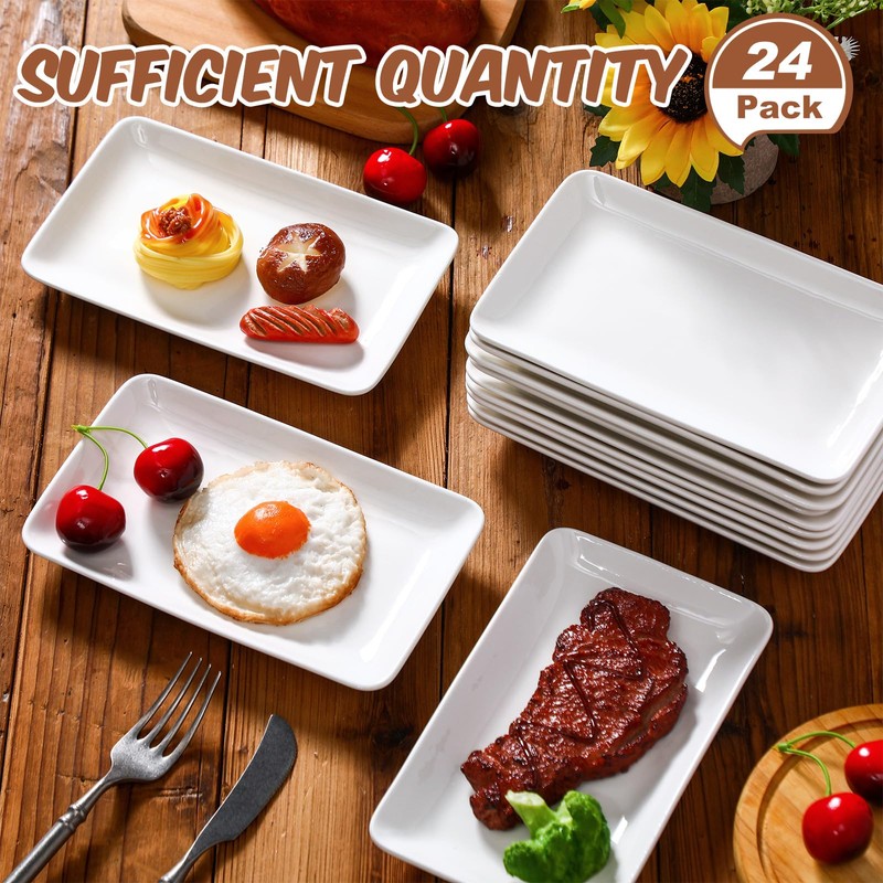 Irenare 24 Pcs 8 Inch Rectangular Salad Plates White Rectangular