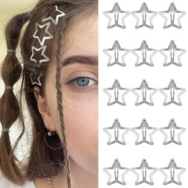 RYMAUP® Pack of 15 Star Hair Clips, Hair Clips, Y2K Hair Clips for Girls, Headdress, Non-Slip Metal Star Hair Accessories for Women and Girls, Silver