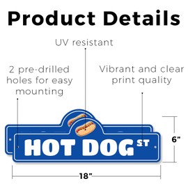 Hot Dog (2 Pack) Plastic Street Sign - 6 Inch X 18 Inch Gift Food Meal Snack Barbecue Lunch Dinner Party Festival Grilled American Fun