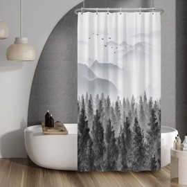Baocicco Grey Forest Mountain Shower Curtain Watercolor Misty Forest Nature Tree Mountain Landscape Shower Curtains for Bathroom Waterproof Fabric Shower Curtain with Hooks 36x72 Inches