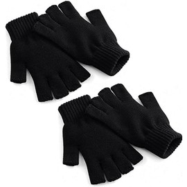 MIRKUZI Gloves & Mittens for Men 2 Pairs Half Finger Gloves Unisex Warm Winter Fingerless Gloves Unisex for Men and Women (Black)