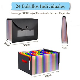 24 Carpeta Organizadora de Documentos, Carpeta de Archivos Expandible Portatil, Organizador de Archivos Acordeon, Folder para Guardar Documentos, Tamaño Carta A4, Color Negro