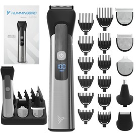 HUMMINGBIRD MK9 MasterGroom All-in-One Trimmer – 21-Piece Men's Grooming Kit for Beard, Head, Hair, Body, and Face, Waterproof, Stainless Steel, USB C Rechargeable, LED Display